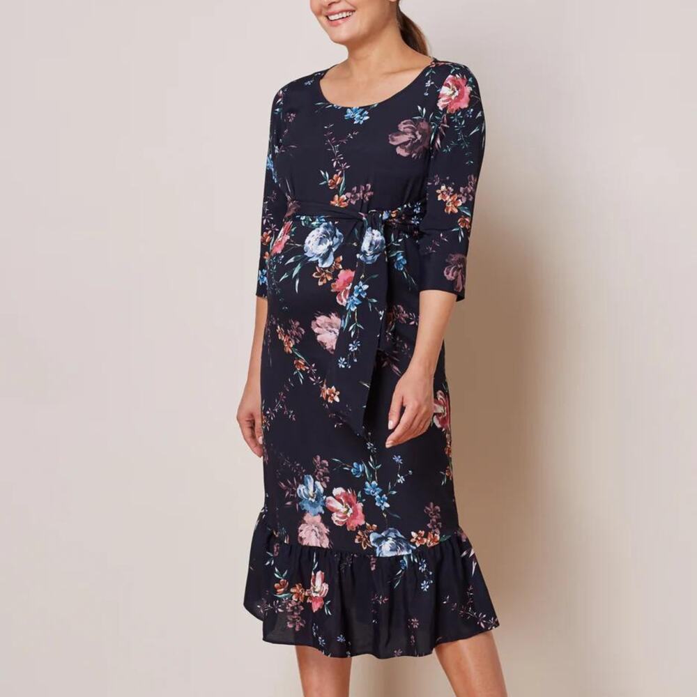 Isabella women’s‎ maternity 4 Navy Blue Floral midi dress